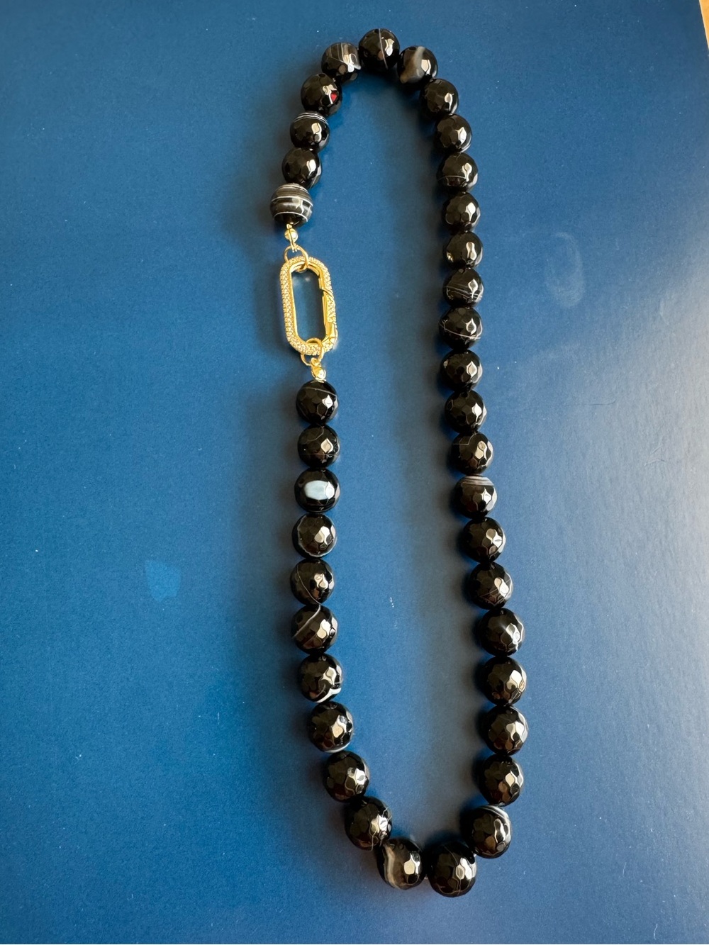 Black Beaded Necklace with Gold Clasp - Women Jewelry